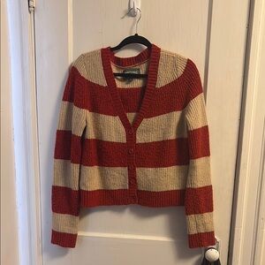 Thick and Cozy Red and Tan Striped Cardigan